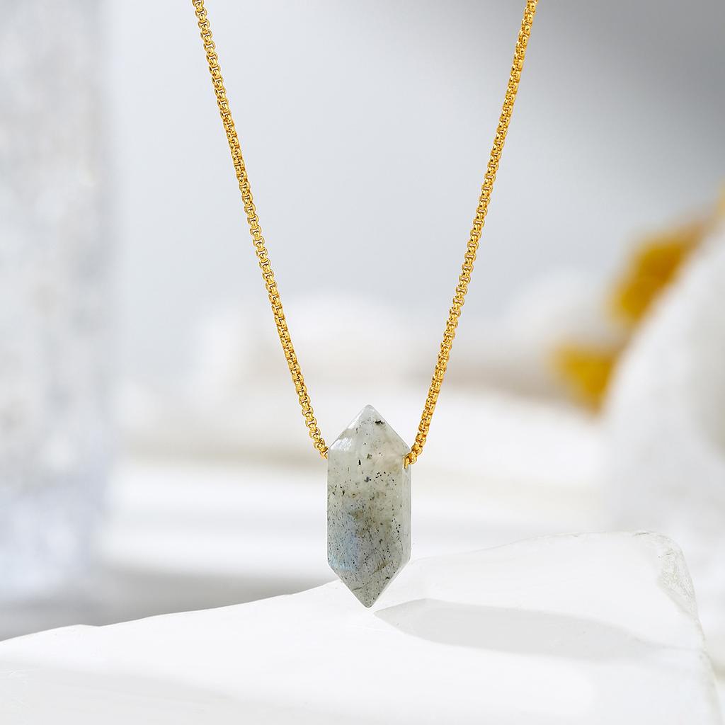 Natural Crystal Pendant, Amethyst, Lapis Lazuli, Necklace, Double Pointed Pillar, Jewelry