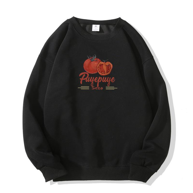Female Spring Autumn Casual Sports O Neck Long Sleeve Oversize Tomato Printed Pullover Hoodies Sweatshirt Top