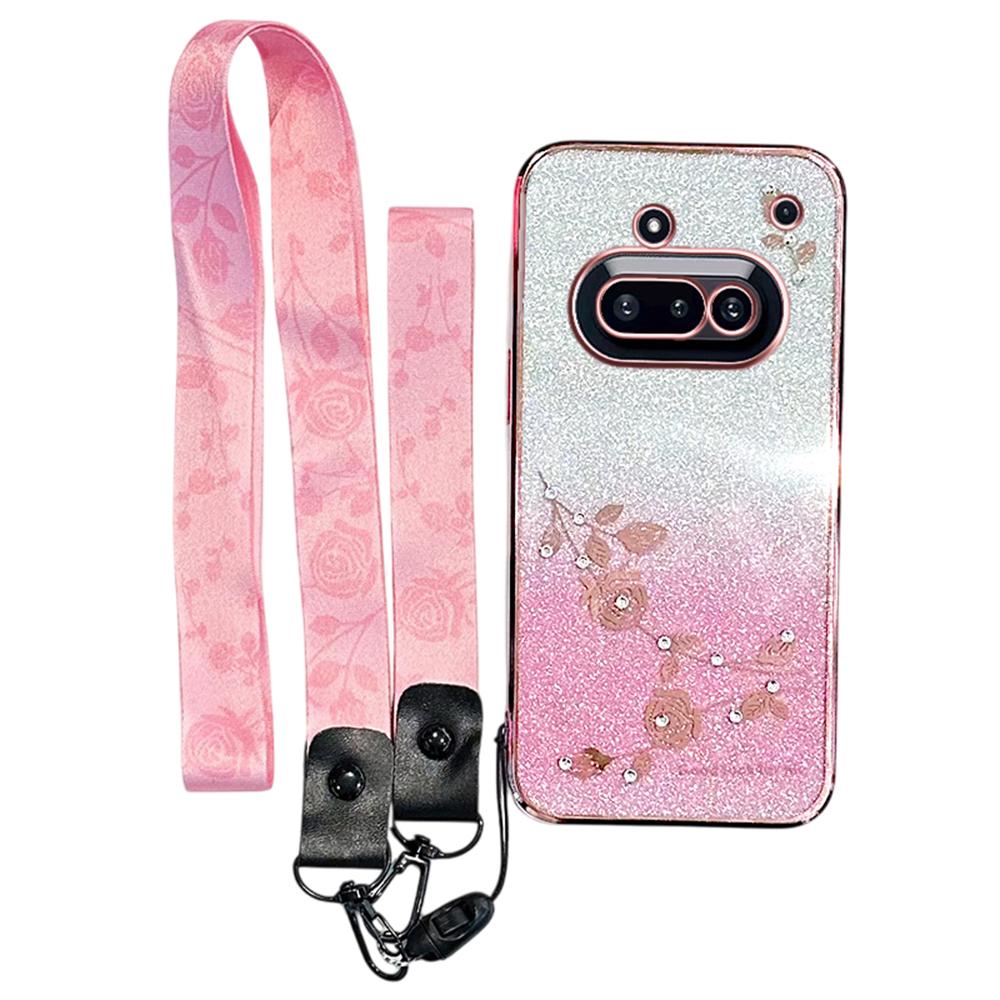 Telefon za nic (3a) Kryt na telefon s květinovým vzorem, TPU gradient a šňůrkou na krk