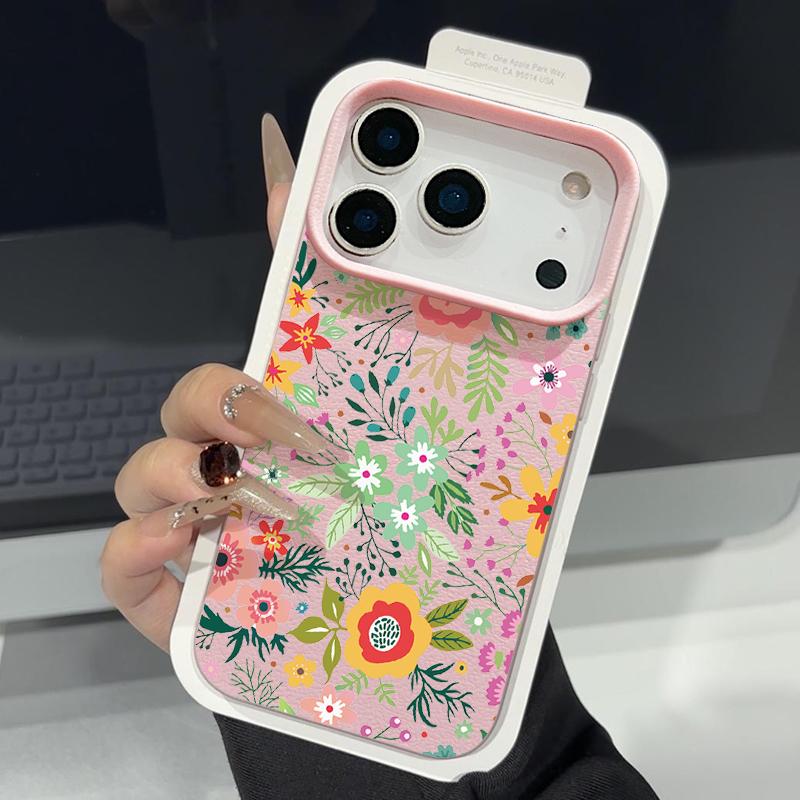 Leather Texture TPU Phone Case For iPhone 17 17e 16e 16 15 Pro Max 14 13 Pro Max 11 Floral Printed Soft Silicone Back Cover