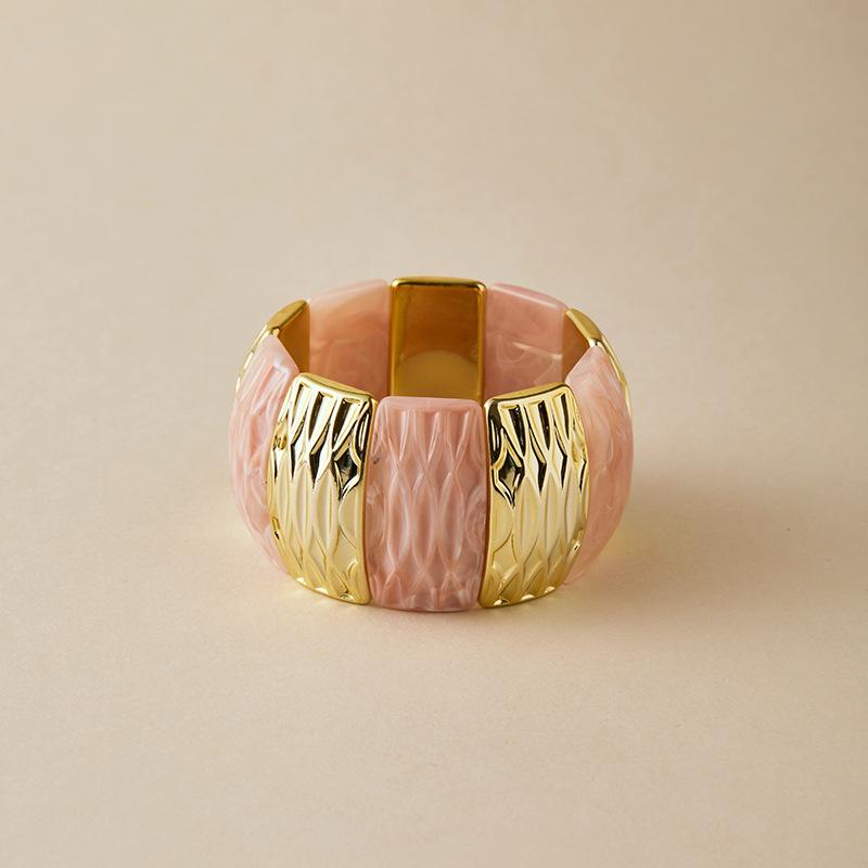 Acrylic Square Pattern Bangle for Women Elastic Rope Splicing Bracelet Geometric Irregular Wide Jewelry Gift