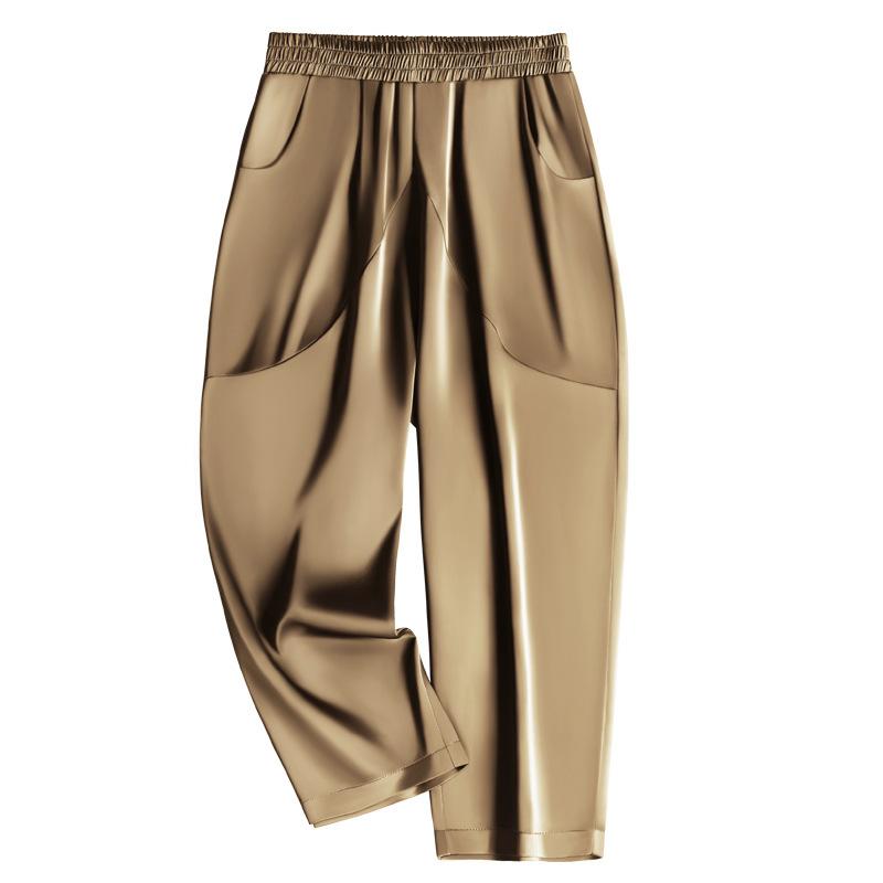 Letní saténové palazzo kalhoty - Dámské volné hedvábné zkrácené kalhoty