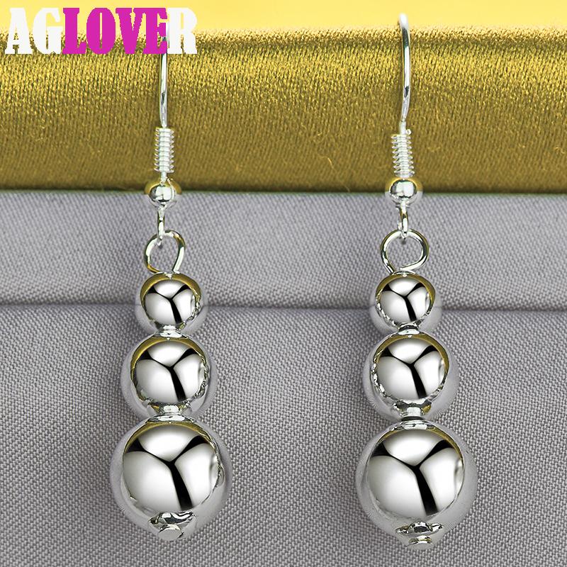 925 Sterling Silver 6 8 10mm Hollow Bead Ball Drop Earrings Jewelry