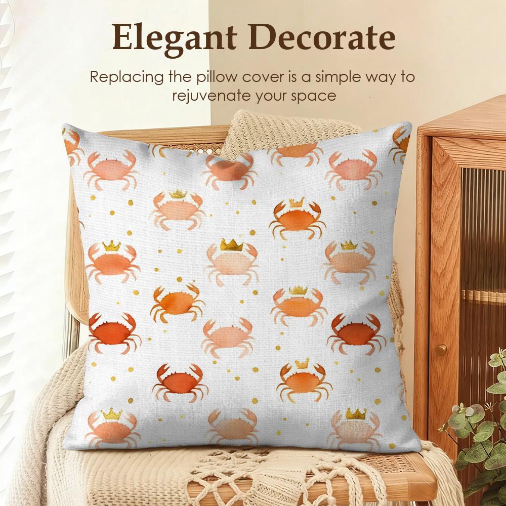 Shrimp and crab pattern Cushion Cover Natural Linen Organic Fabric DoubleSided Printing Sofa Home Decor Gift Pillow Case