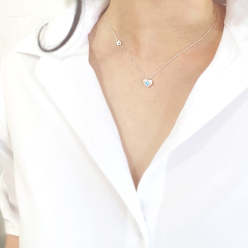 RACOHA Blue Opal Heart Silver Necklace