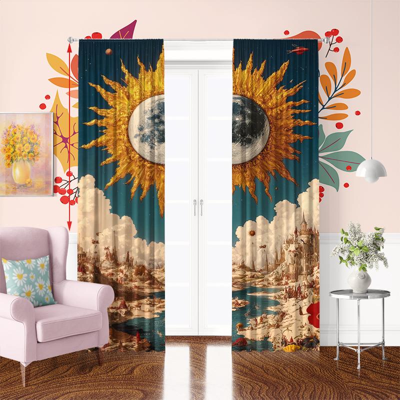Sun God - Printed Curtains -100% Polyester -2pc for Bedroom Curtains and Living Room Decoration.
