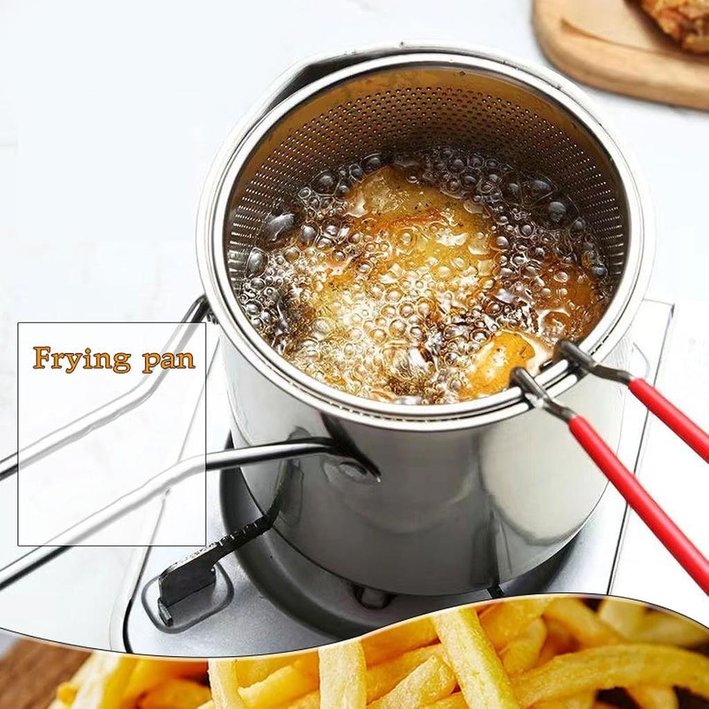 Small Deep Fryer Pot with Basket, Mini Deep Oil Fryer, 304 Stainless Steel Gadgets with Anti Scalding Silicone Handle, Fryer Pot for Home Tempura