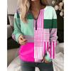 Womens V-Neck Half-Zip Long Sleeve Oversized Hoodie With Geometric Print Casual Comfort Fit 2025