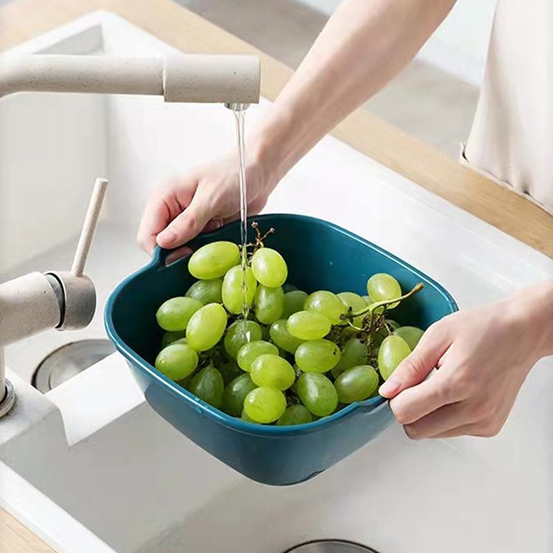 

6 Pcs Fruit And Vegetable Drain Basket Plastic Green Yellow Household Double-Layer Storage Basket Kitchen Tools Drain Storage one size