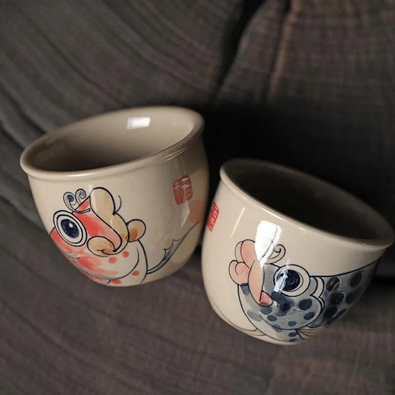 110ml Hand-painted Dragon Fish Teacup Retro under Glaze Colored Tank Cup  Master Cup Coffee Mug Meditation Cup Kung Fu Teaset