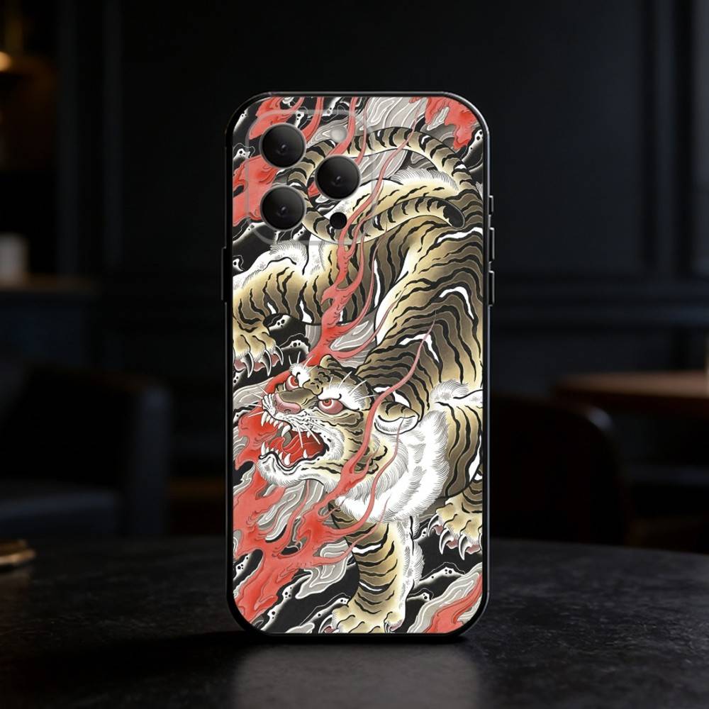 

Japanese Ukiyo-e Tiger Phone Case Silicone black Soft For IPhone 17,16,15,14,13,12,11,SE,Plus Pro Max iPhone11PROMAX