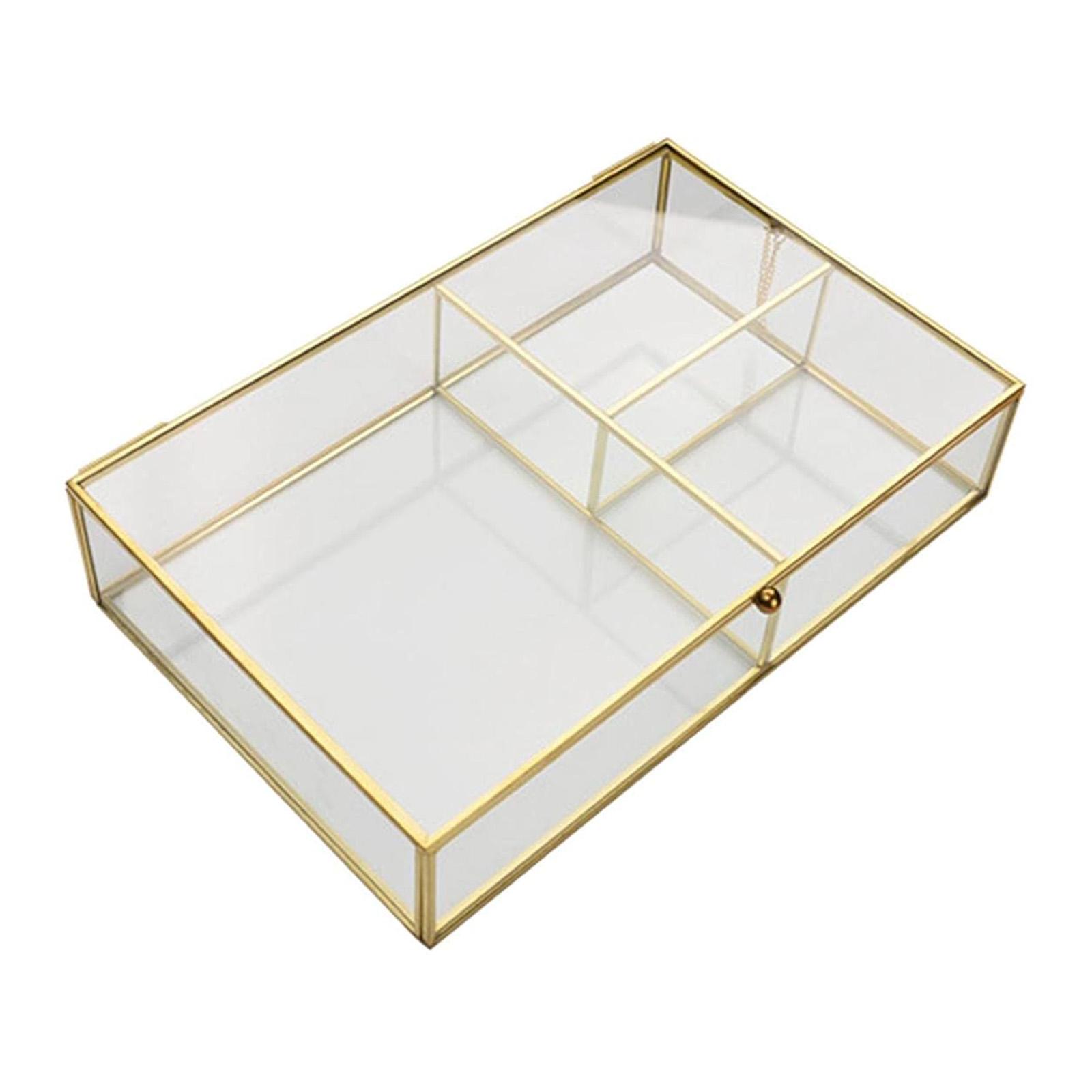 

Transparent Glass Jewelry Box with Lid Rectangular Storage Case for Earrings Necklaces Bracelets