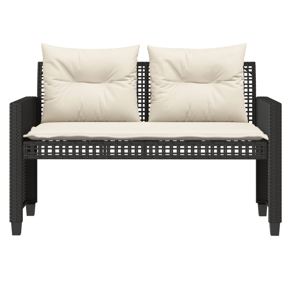 4 Piece Garden Sofa Set with Cushions Black Poly Rattan Glass Table