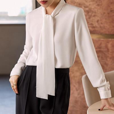 Tromane Women's Long Sleeve Tie-Neck Blouse