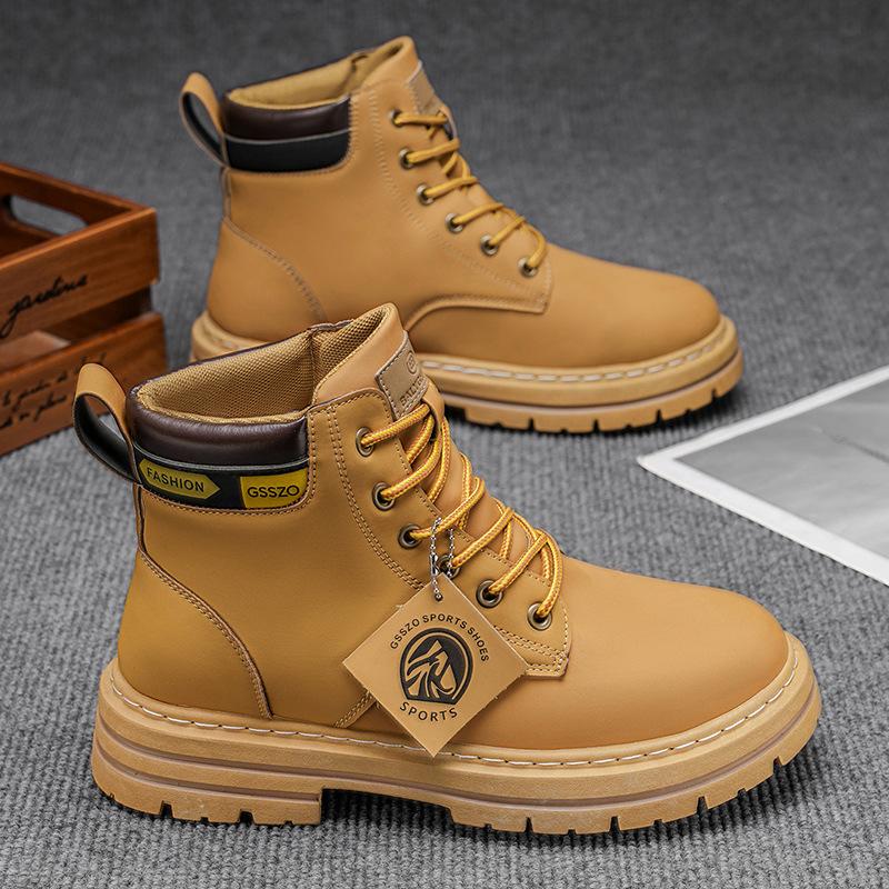 

Большой размер ботинки Мартин мужские четырехсезонные высокие ботинки в британском стиле ретро большие желтые ботинки на высокой толстой подошве рабочие ботинки ботинки 44 хаки