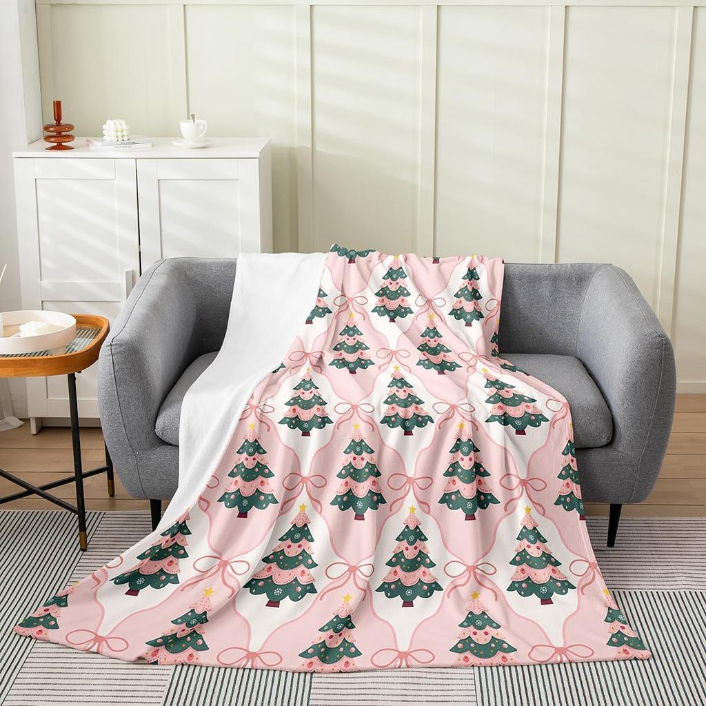 Merry Christmas Flannel Fleece Throw Blanket Gingerbread Man Baby Xmas Tree Fleece Throw Blanket for Kids Women Men Bed Couch