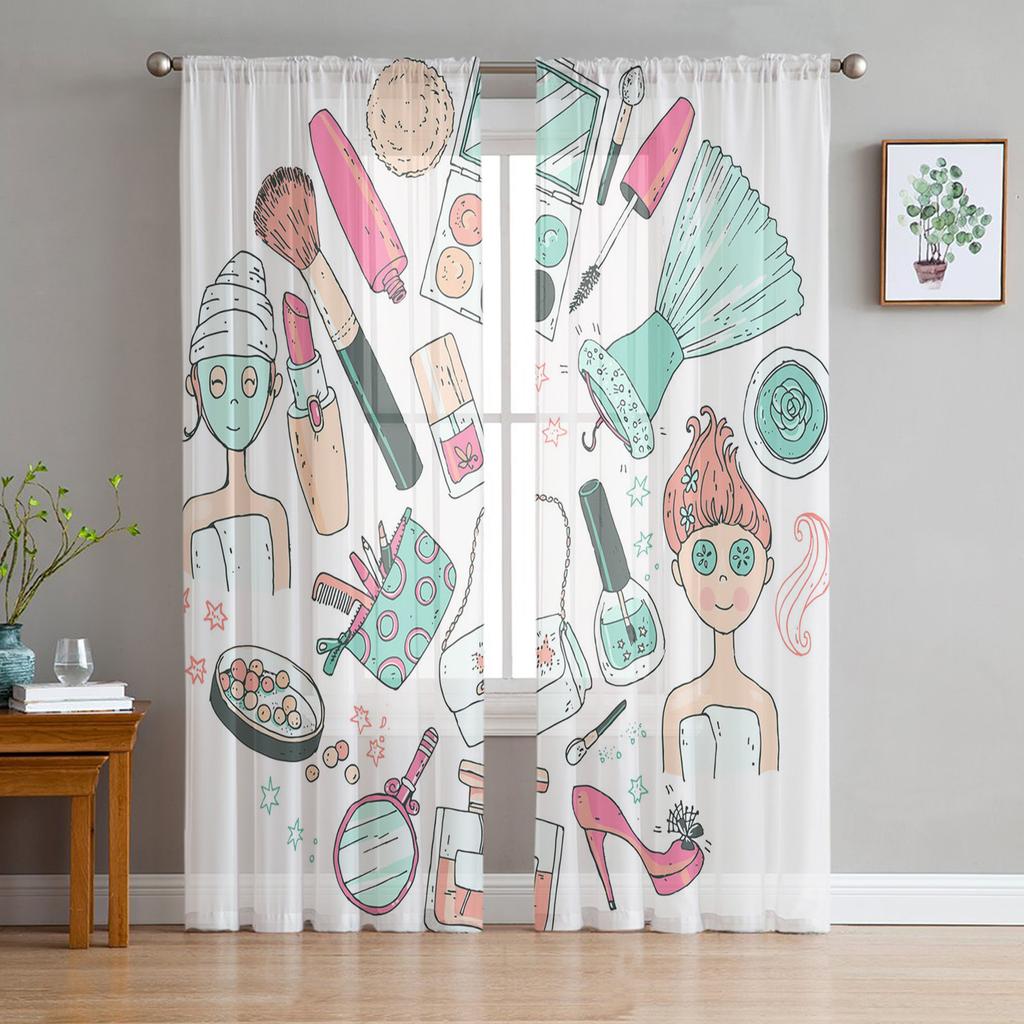 Woman Cosmetics Nail Polish Tulle Drapes for Living Room Decoration Modern Chiffon Translucent Voile Kitchen Area Bedroom Space Window Opening Drape