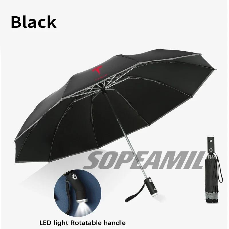 Car Sticker Tesla Car Led Light Automatic Folding Windproof Sunshade Umbrella For Tesla Cybertruck Beast Roadster Model 3 Model