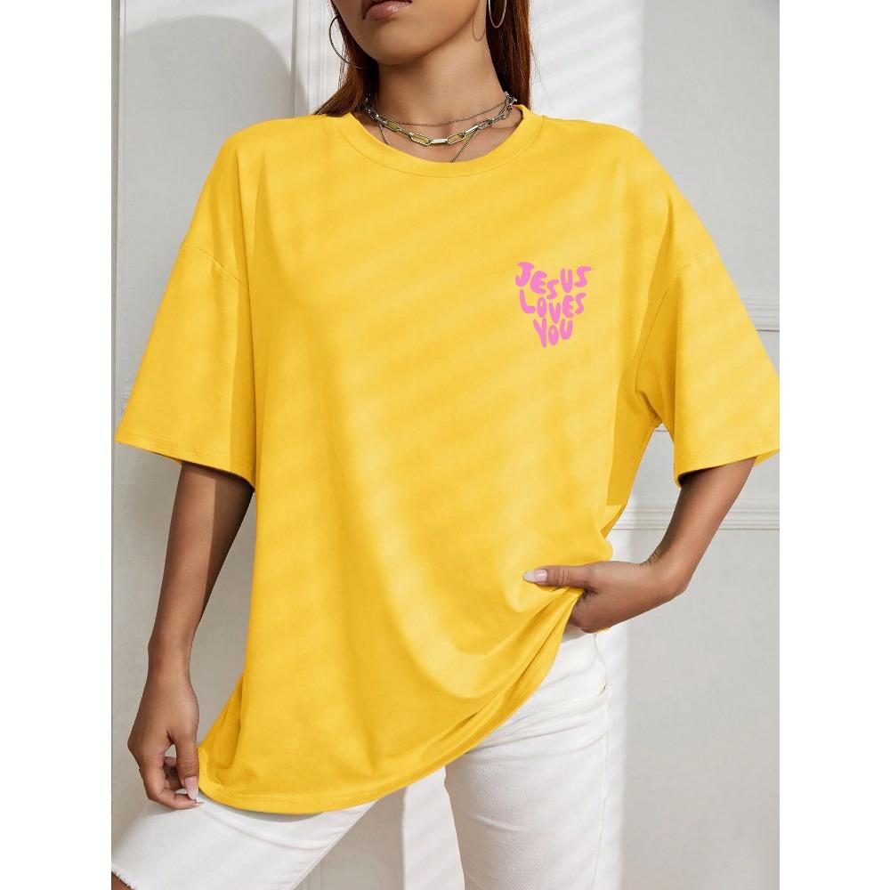Jesus Loves Me Letter Prints Female Cotton T-Shirts Fashion O-Neck Oversize Tops Casual Loose Soft Short Sleeve Women Clothing