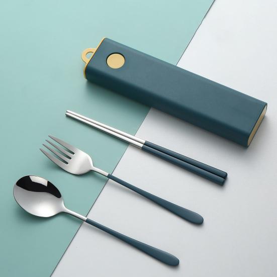 Tableware Set Rust-proof Smooth Surface Stainless Steel Spoon Fork Chopsticks Portable Cutlery Set with Box Kitchen Accessories