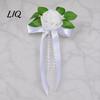 Realistic Artificial Car Flowers White Rose Wedding Decoration, Door Handle & Rearview Mirror Flower Bouquet Fairy Tale Decor with Satin Ribbon