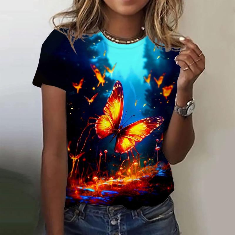Summer Colorful Butterfly Floral T-shirt 3D Print Women Short Sleeve T Shirts Streetwear Harajuku Y2k Tops Woman Tees Clothing