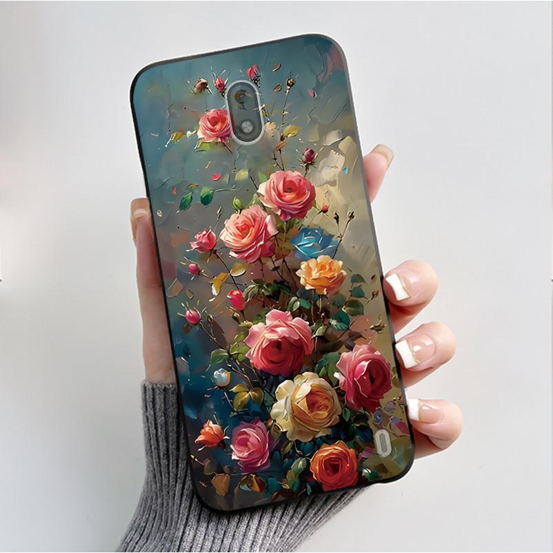 Printing Pattern Case For Nokia 2 / Nokia 2.2 / Nokia 2.1 Fundas Soft Silicone Black Shell Cover Cute Flower Cartoon Casing Capa