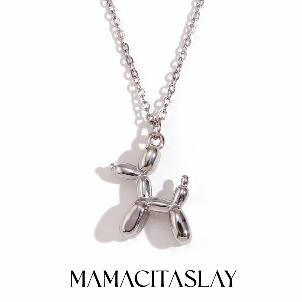 

MamacitaSlay Creative Stainless Steel Balloon Dog Pendant Necklace 2025 New Trend Waterproof Jewelry Women s Collarbone Chain 45cm срібний