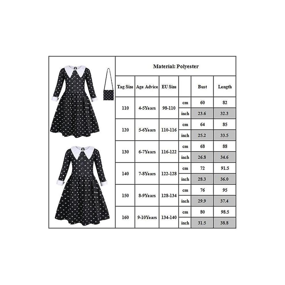 (Dress Bag and Wigs, 8-9 Years) 2023 Movie Wednesday Addams Dress For Girls, Halloween Wednesday Addams Costume Outfit, Kids Cosplay Fancy Dress Up