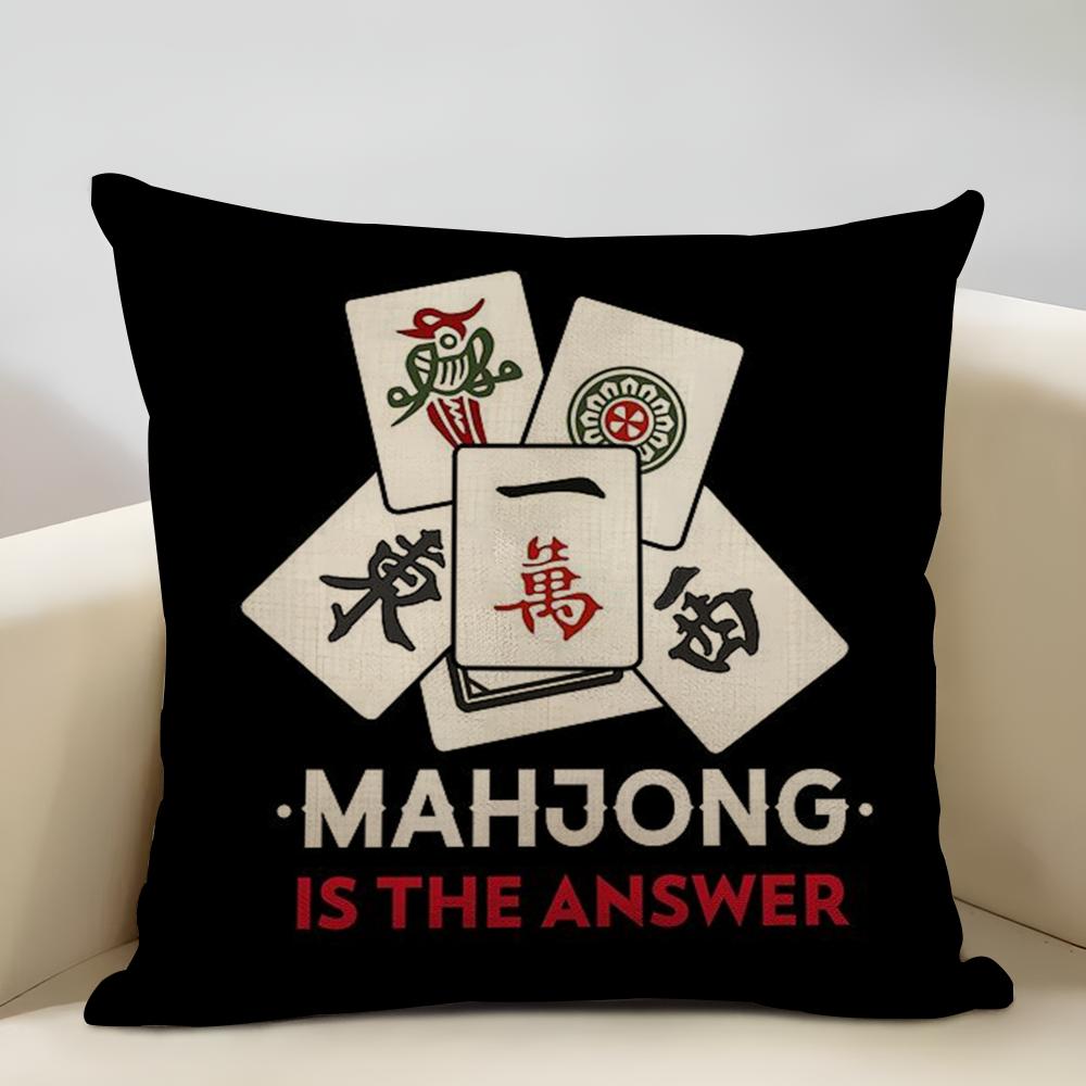 Mahjong Cushion Cover Household Decoration Linen Sofa Cushion Cover: Skin-Friendly & Breathable with Invisible Zipper