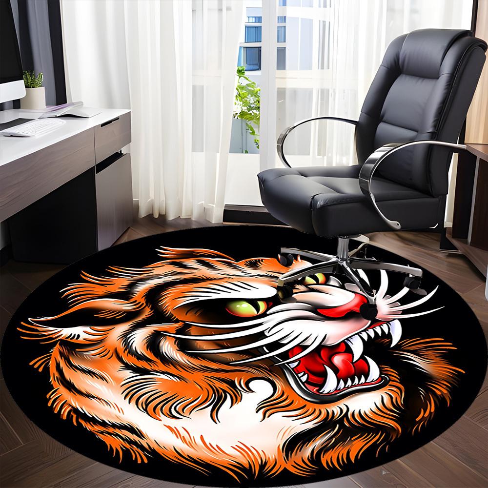 1pc Tiger Head Chair Carpet for Office, Round Non Slip Durable Large Size Office Carpet, Suitable for Office
