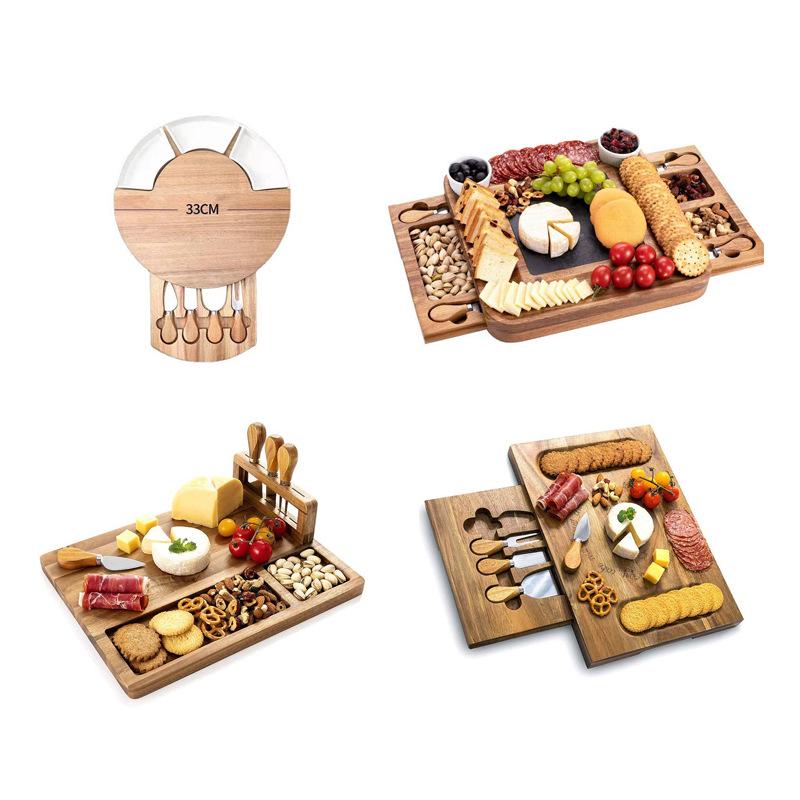 Bamboo Cheese Board with Knife Set and Drawer Tray