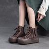 Johnature Retro Breathable Mesh Hollow Out Boots Genuine Leather Women's Flat Platform Shoes