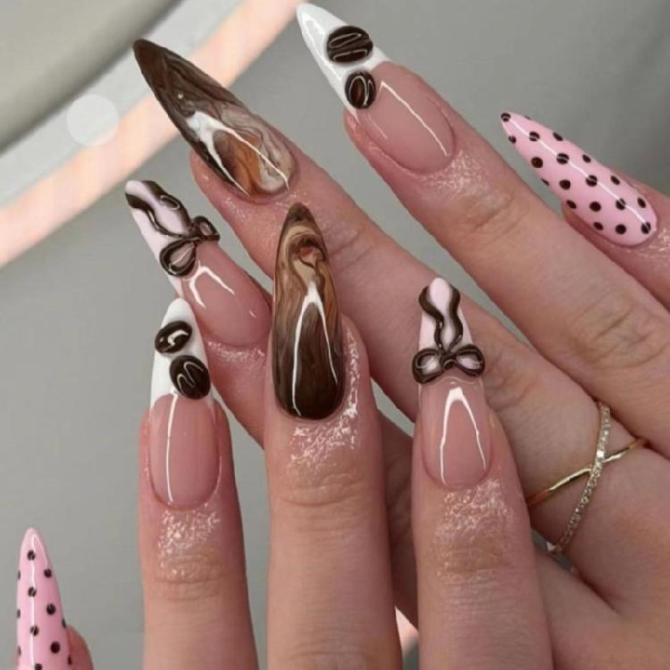 Fashionable French False Nail Pink Gradient Pattern Lightweight ABS Material Easy Application Nail Decoration