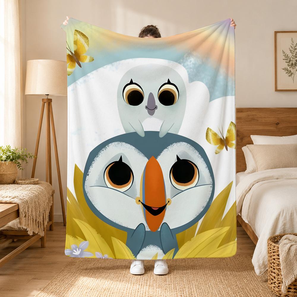 Puffin Rock Cartoon Throw 240G Flannel Blanket, Suitable For Sofas, Beds, Offices,  Exquisite Gift Blankets