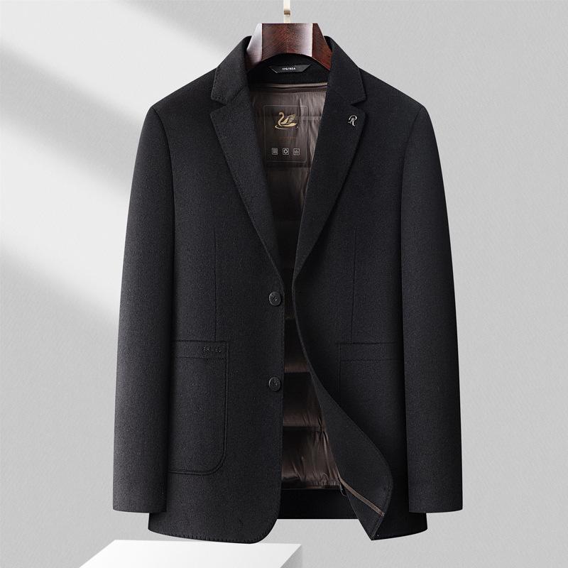 Men's Double-Sided Wool Casual Suit with Detachable Down Liner, Single-Breasted, Ideal for Autumn/Winter, Suitable for Middle-Aged and Young Men