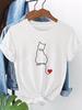 2026 New Fashion Women Summer Tee Harajuku Aesthetic Line Art Cat Heart Print Tee Casual Crewneck Short Sleeve 2000s Y2k Clothes