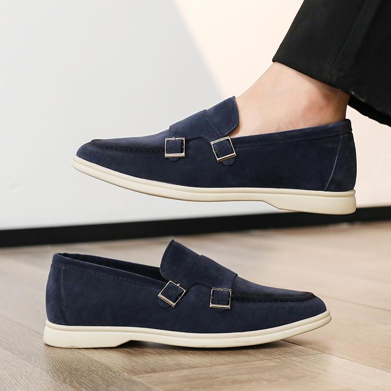 New Men's Pointed Slip On Suede Leather Dress Casual Shoes Male Monk Strap Loafers Wedding Dress Business Homecoming Footwear