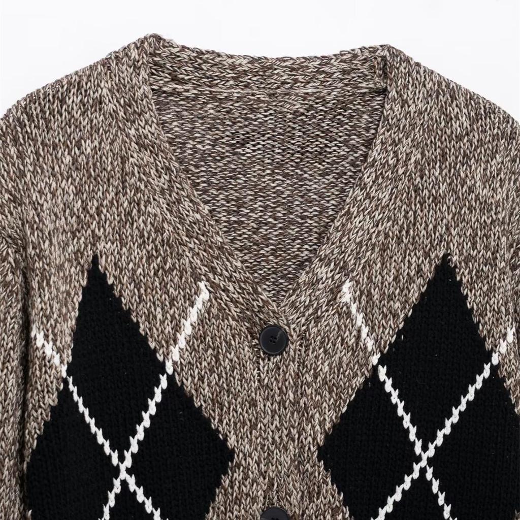 Spring 2025 Women's Plaid V-Neck Knit Cardigan