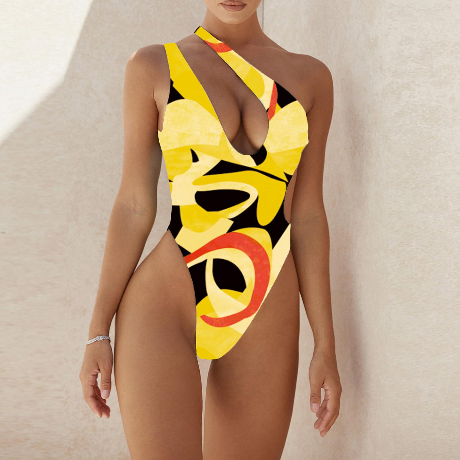 

Женский купальник, бикини с принтом, сексуальный купальник без рукавов XL жёлтый