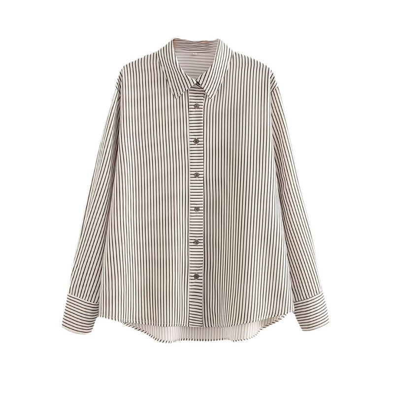 Kaslead New Arrival Women's Clothing Fashion Style Fashion Minimalist All-Matching Lapel Striped Printed Shirt