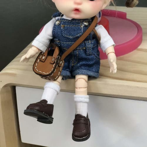 HIGHAWK Shoes for 11cm Body, OB11 Size, Obitsu 11 Obitsu Doll, Leather Shoes, Japanese Style (Black)