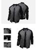 Men's 2019 Leather Sleeve Patchwork Baseball Jacket with Large Pockets & Stand Collar