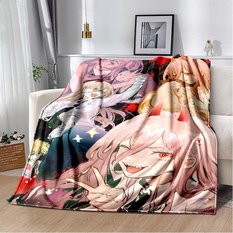 Anime Chainsaw Man Blanket Makima Pochita Power Character Flannel Blanket Comfortable Warm Blanket Gift for Family Friend
