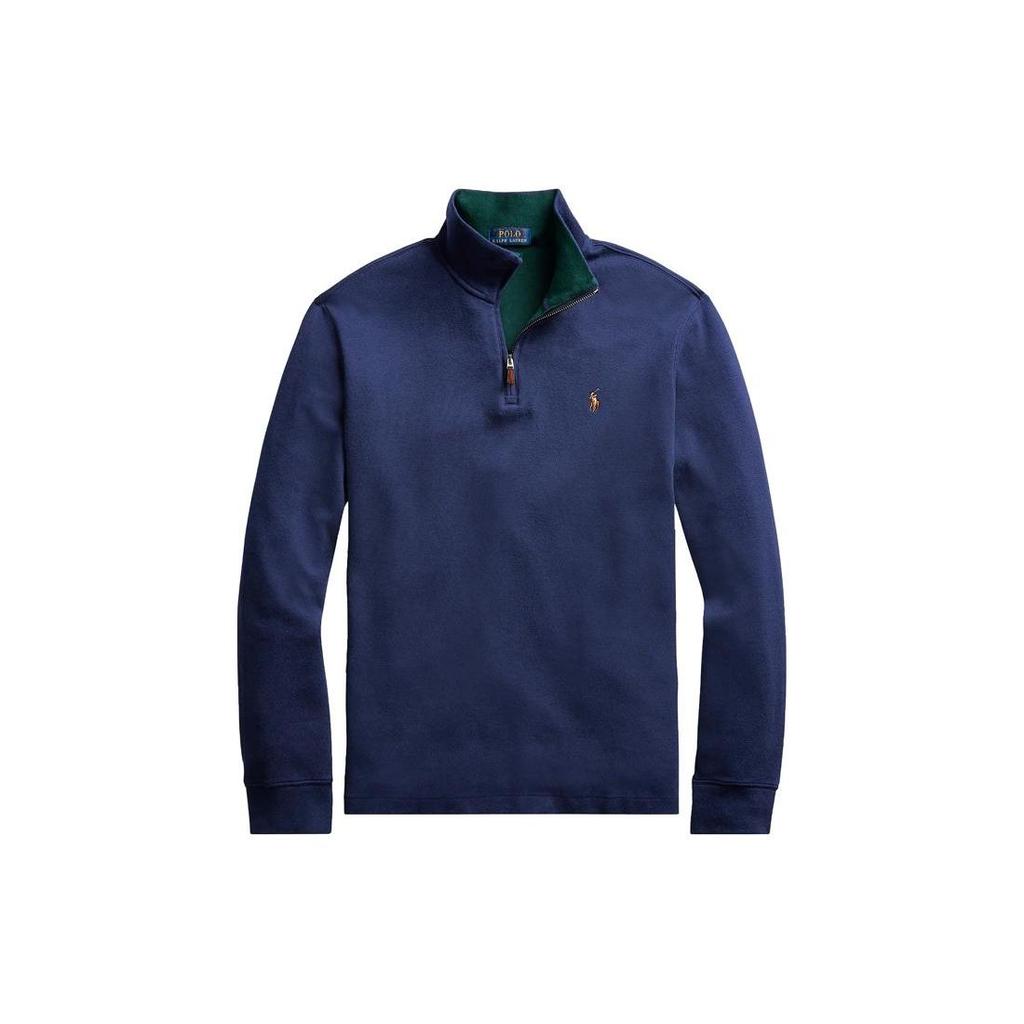 Polo Ralph Lauren Solid Color Mock Neck Half Zip Pullover Long Sleeve Sweatshirt Men sweatshirt Blue 710877001-004
