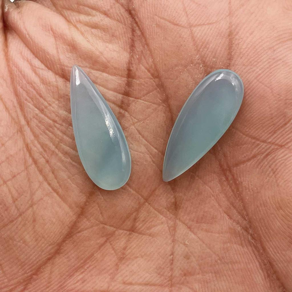Natural Aqua Chalcedony Pear Cabochon Loose Gemstone Lot 2 Pcs 9*24 MM 12 CT For Jewelry Making