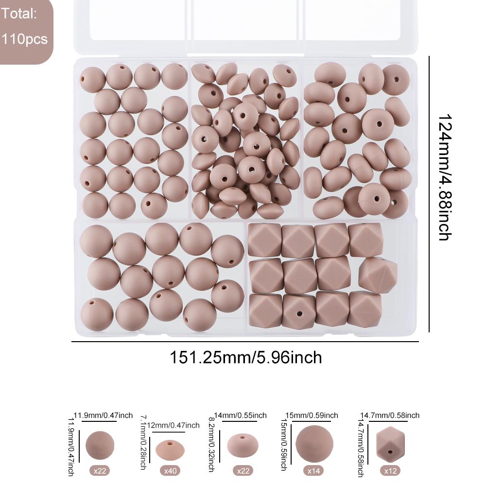 Kovict 110Pcs/Set Silicone Beads Round Lentil Hexagon Loose Bead For Jewelry Making DIY Necklace Bracelet Keychain Accessories