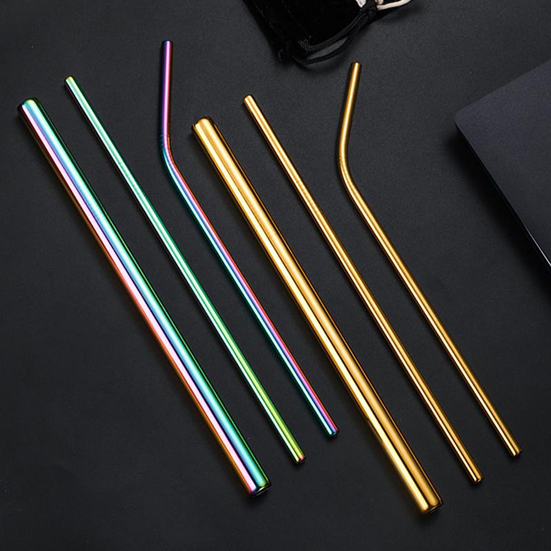 4Pcs Reusable Metal Straws Set With Cleaner Brush 304 Stainless Steel Drinking Straw Milk Drinkware Bar Accessories