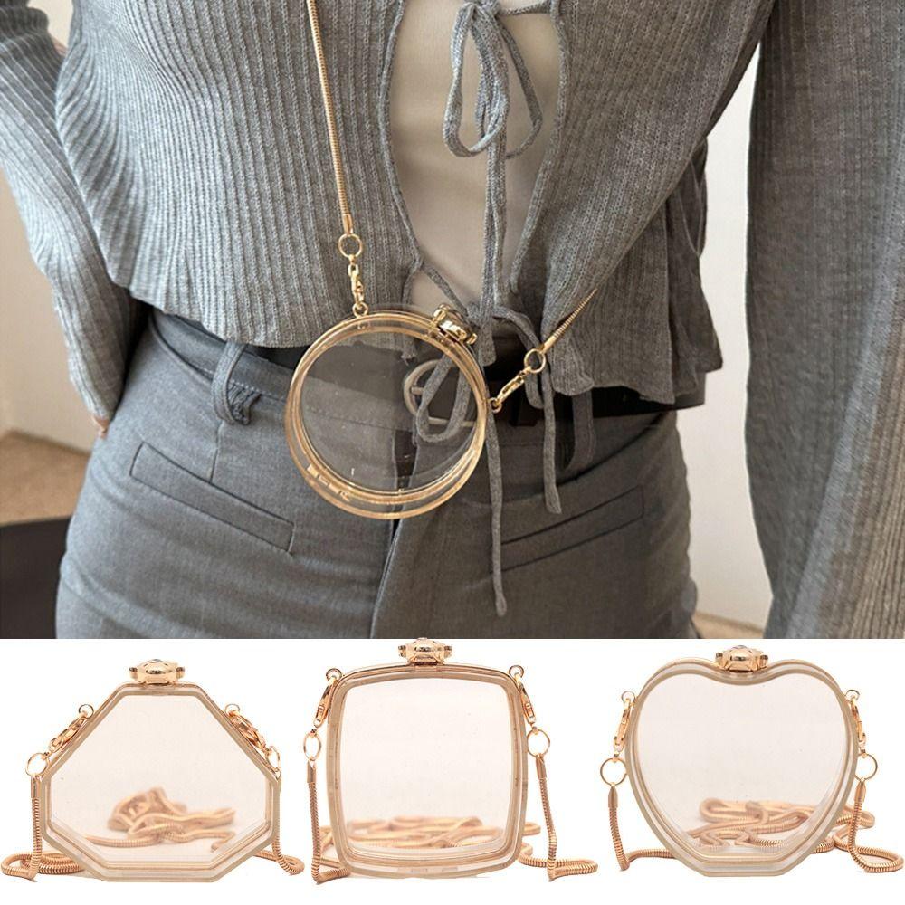 with Chain Strap Transparent Shoulder Bag Gold Lock Buckle Small Clutch Purse  Evening