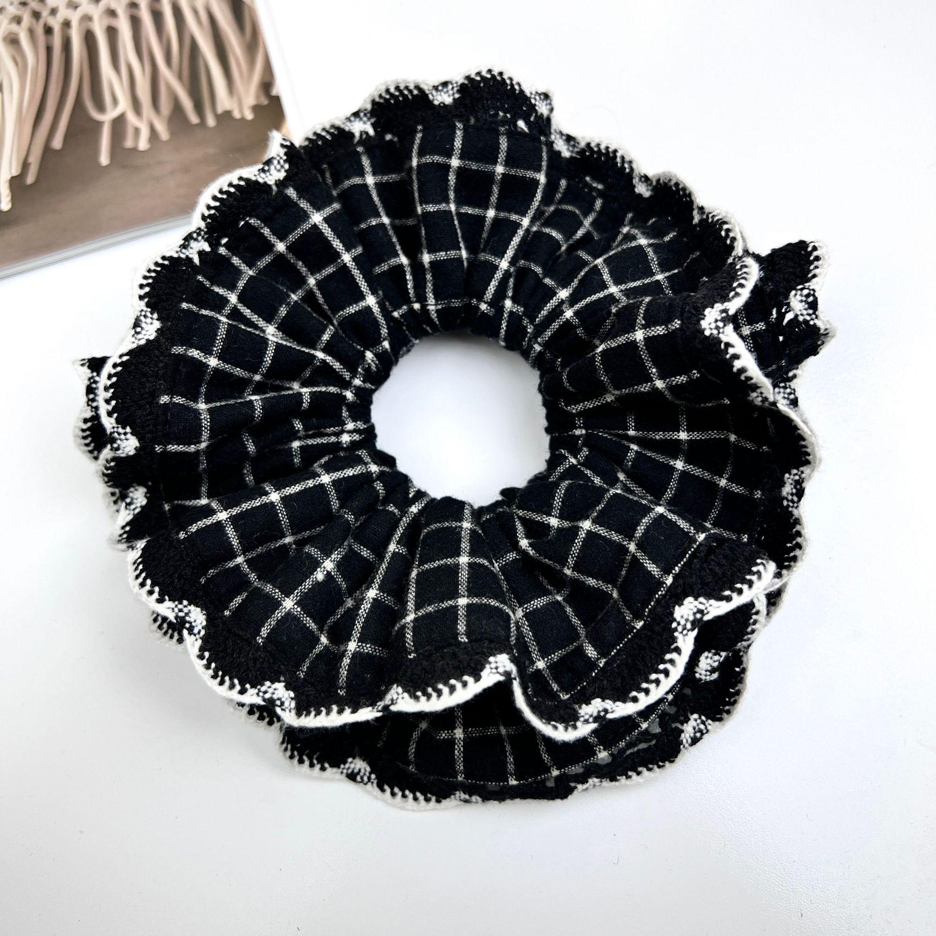 Женская ретро черная кружевная резинка для волос с цветочным принтом и принтом в горошек